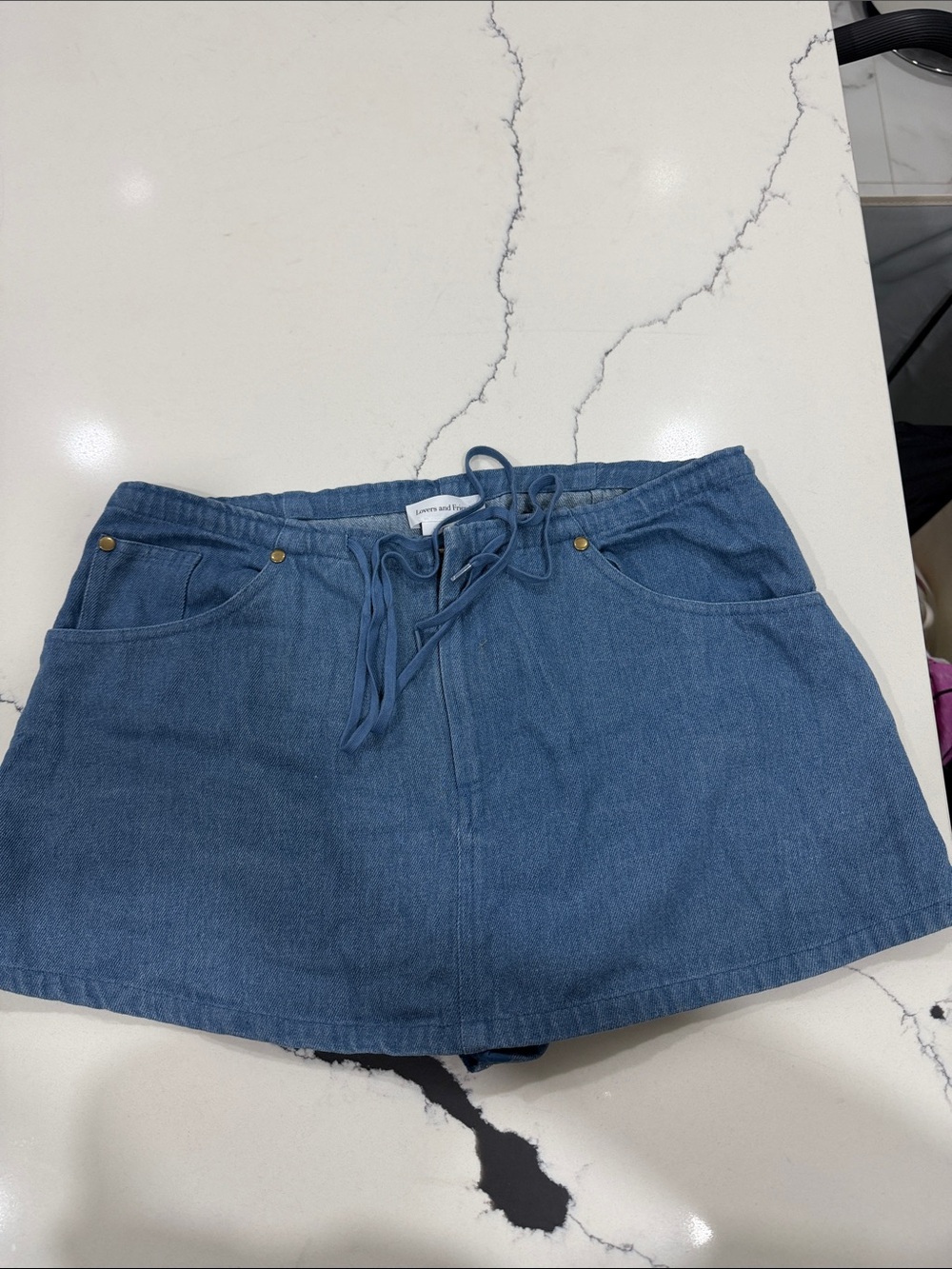 Casual Blue Denim Drawstring Mini Skort
